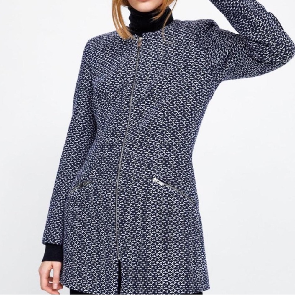 ZARA Basics Women's Navy & White Patterned Jacket